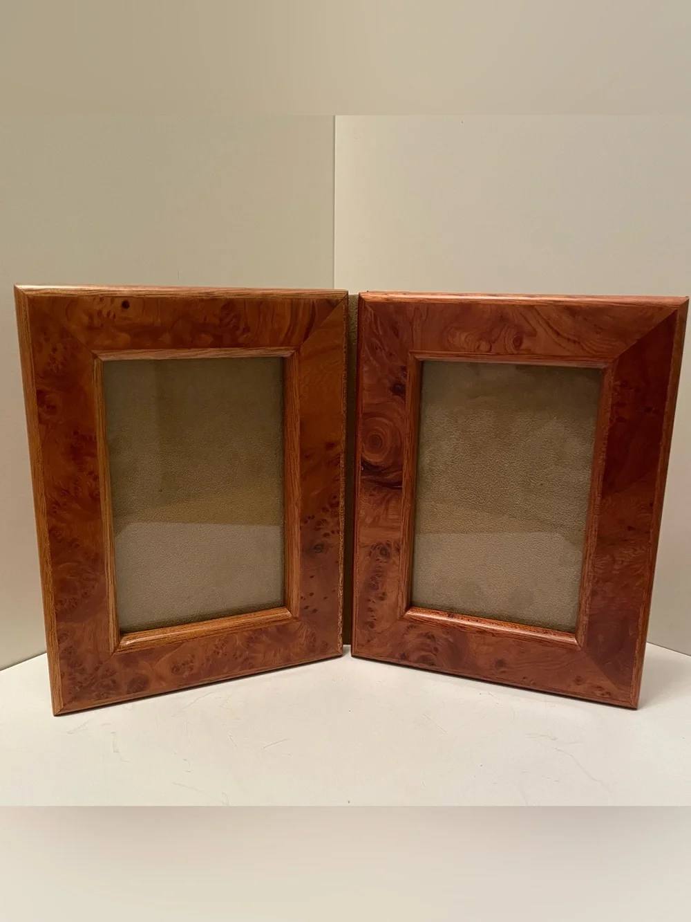 Vintage Italian Burlwood Hinged Double Photo Frame Holds 3.5x5 Photos